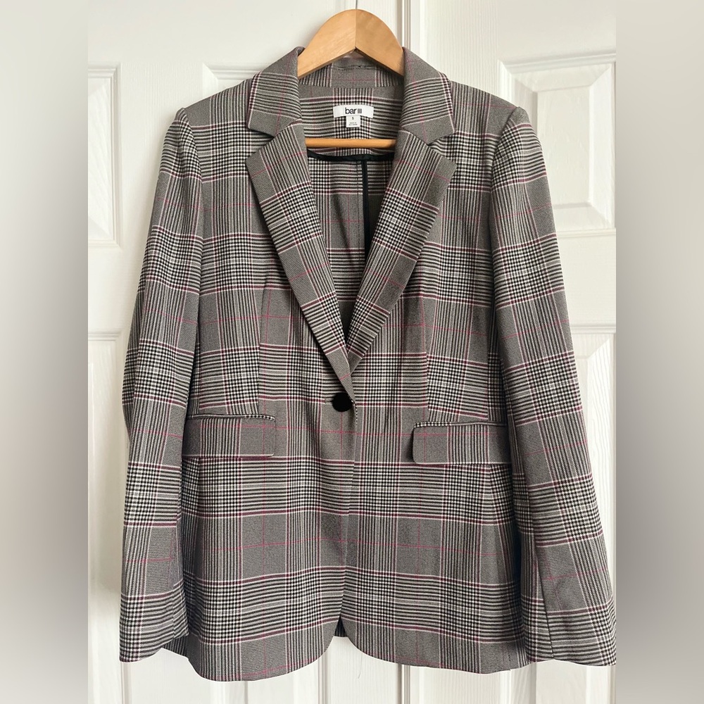 Gray Plaid Women’s Blazer Bar III